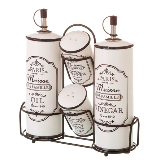 Aceitera vinagrera vintage negra de cerámica para cocina France