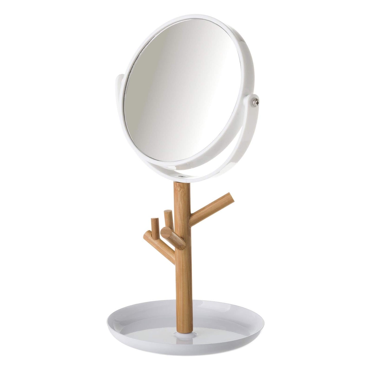 Espejo de 2 aumentos Blanco de bambú nórdico para Cuarto de baño Fantasy