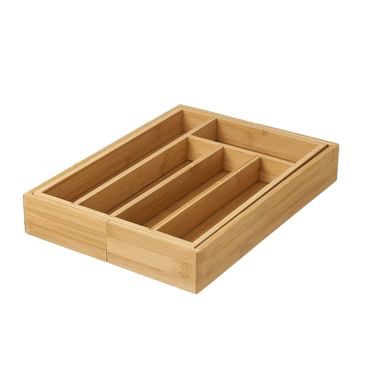 Bandeja para cubiertos extensible de bambú natural de 37x35 cm