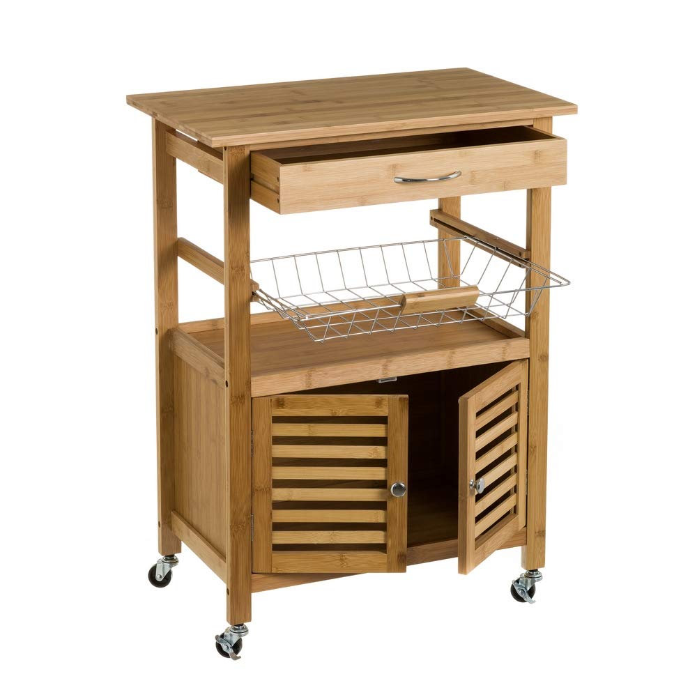 Carro de Cocina con Armario de bambú marrón nórdico de 60x36x80 cm