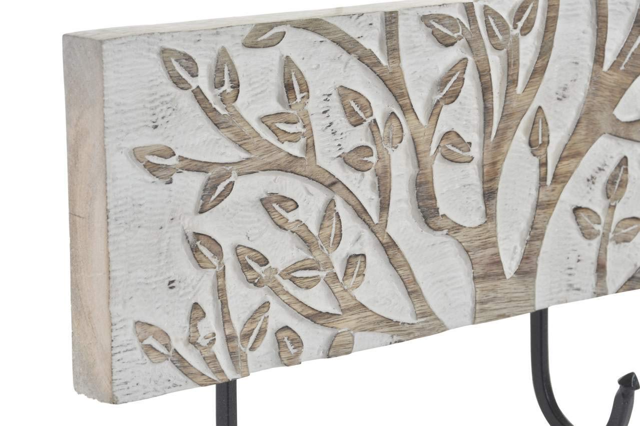 Conjunto de 2 Percheros de Pared de 3 Ganchos Madera Decorado con gravados en el Frontal en decape Blanco