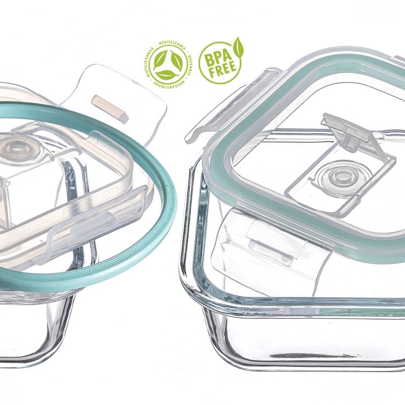 DAMDAM GO - Set de 3 fiambreras de Cristal con Tapa - herméticos antifugas para Horno microondas congelador y lavavajillas