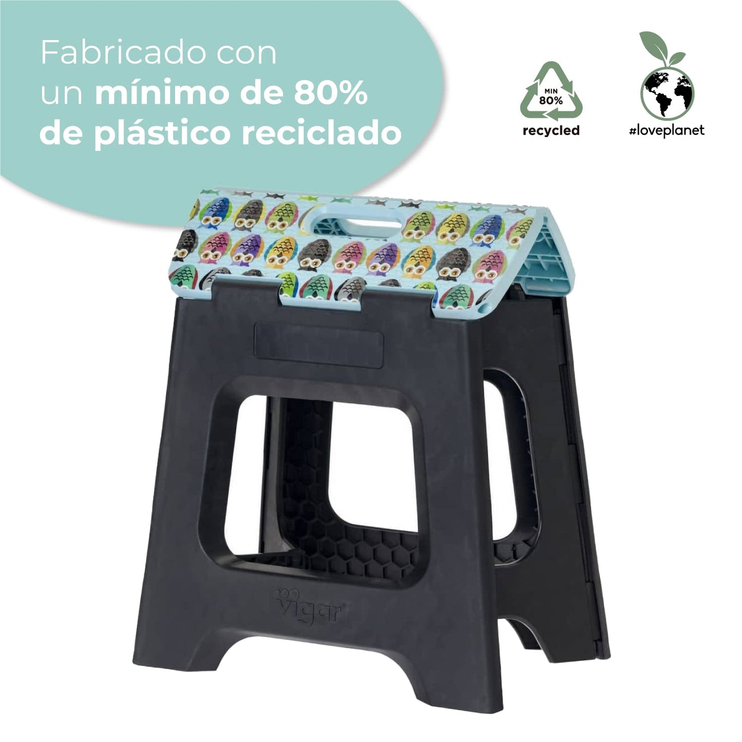 Taburete Plegable - Modelo Compact - 27 cm de Altura - con 80% Plástico Reciclado - Cocina, Baño y Camping - Escalón Peldaño