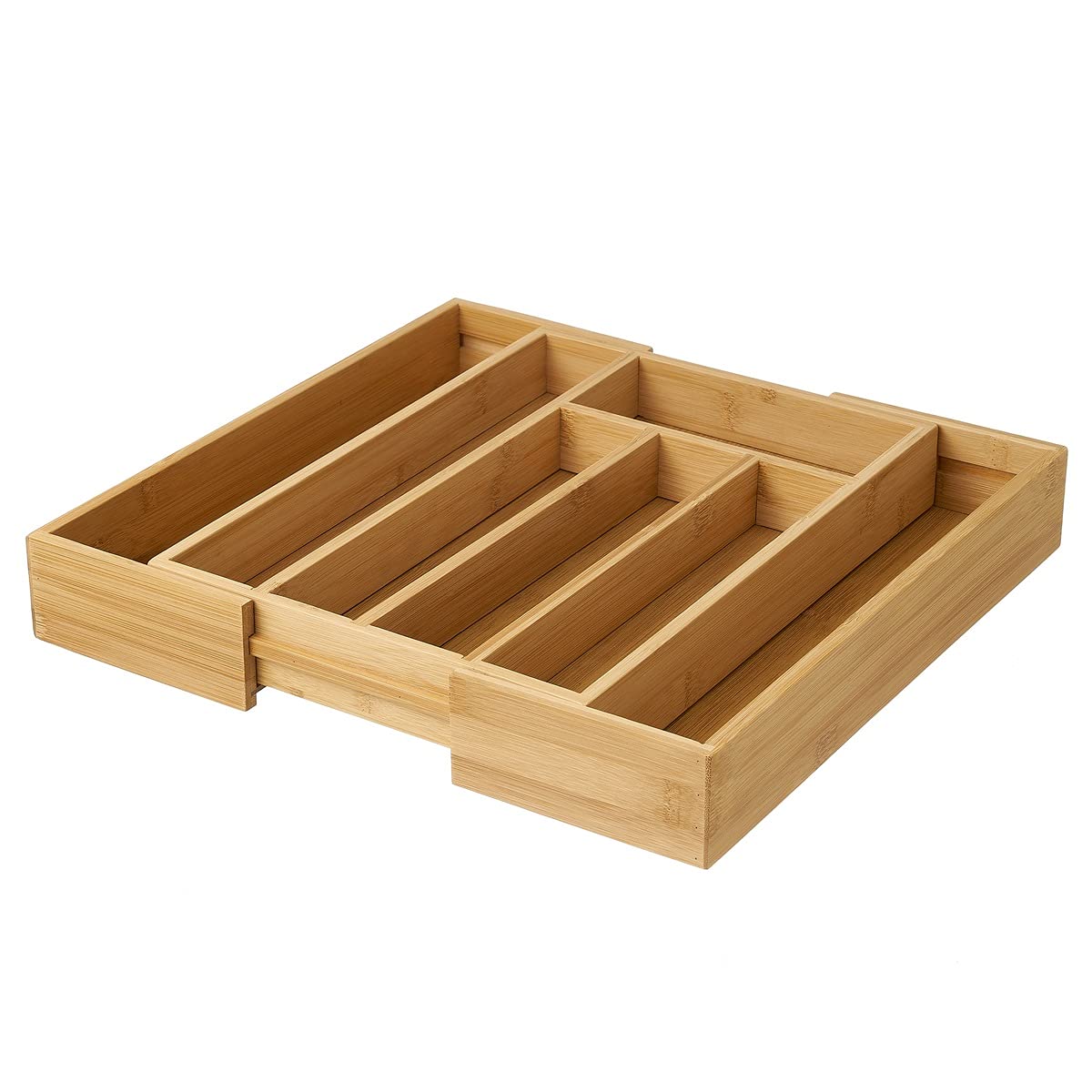 Bandeja para cubiertos extensible de bambú natural de 37x35 cm