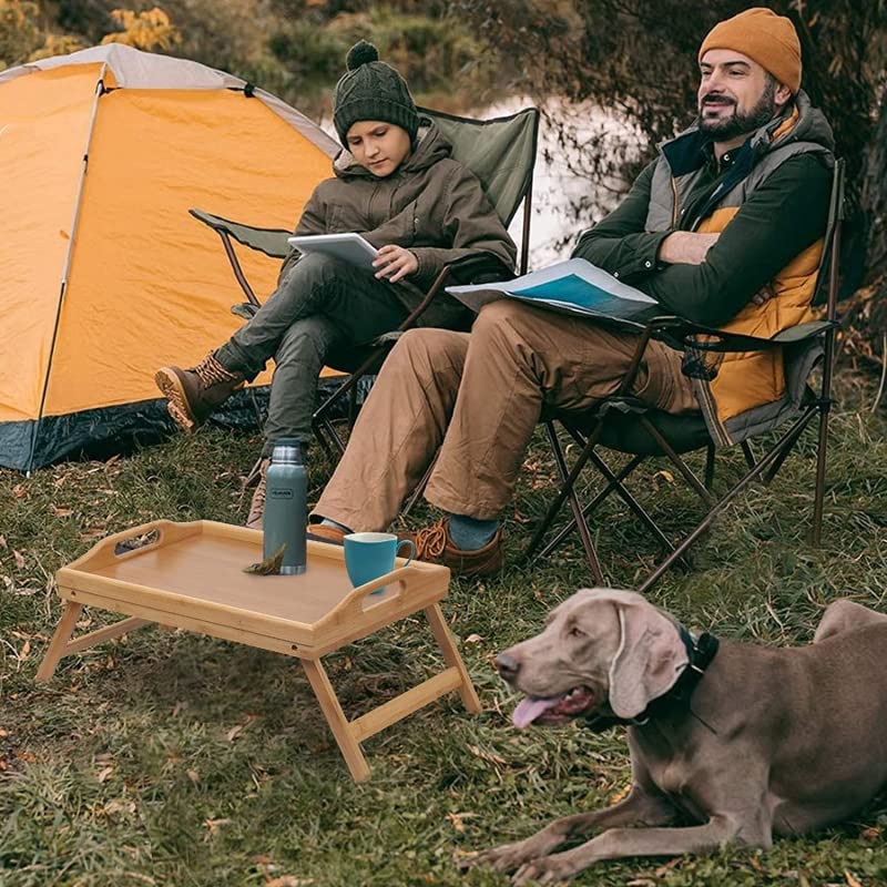 Bandeja para Cama de bambú, mesita con Patas Plegables, Natural, 50 x 30 x 22 cm