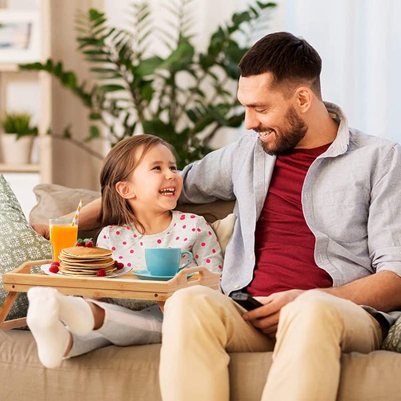 Bandeja para Cama de bambú, mesita con Patas Plegables, Natural, 50 x 30 x 22 cm