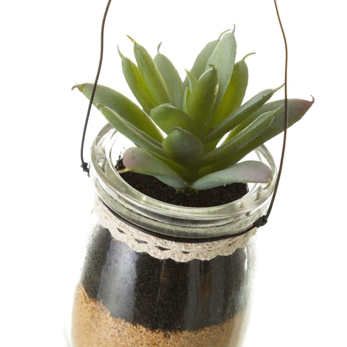 Pack 4 Cactus artificial 4/m plástico 5,50 x 5,50 x 10 cm maceta de cristal.