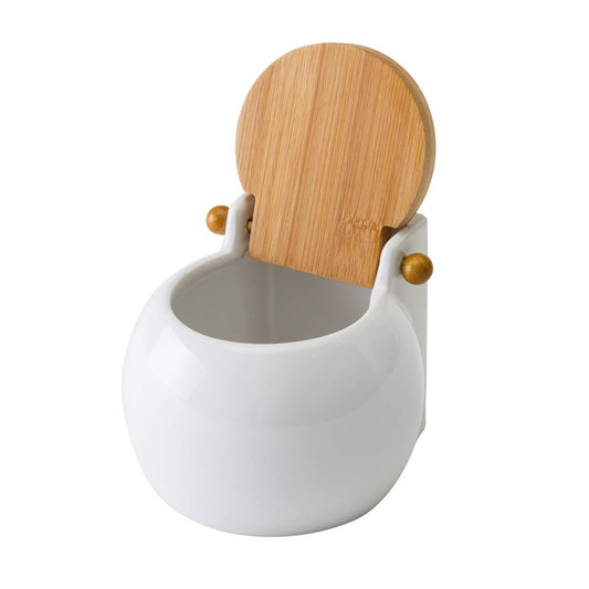 Salero cuadrado de cerámica con tapa de bambú 13 x 12 x 11 cm