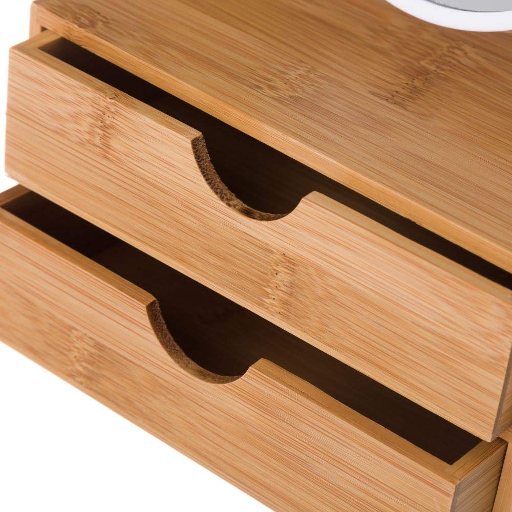 Espejo de 2 aumentos Blanco de bambú nórdico para Cuarto de baño Fantasy