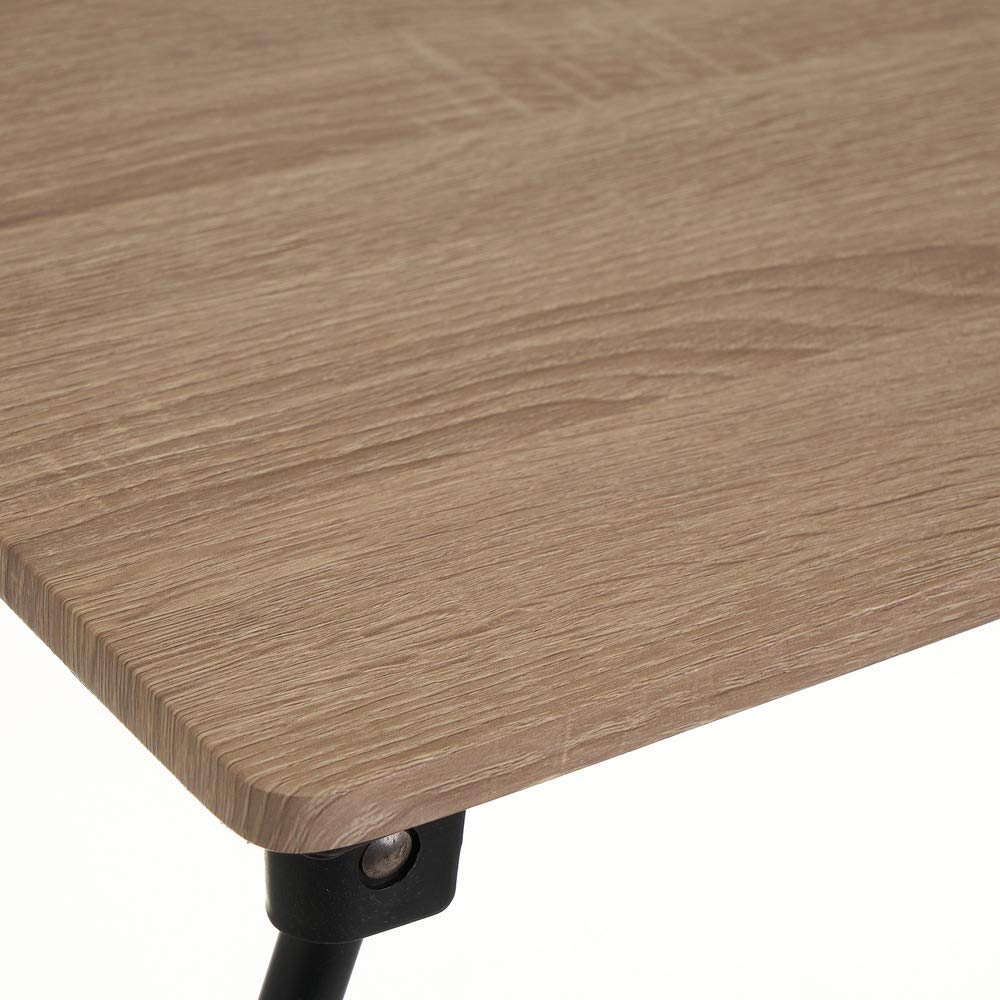 Bandeja de Cama Plegable de Metal y MDF Negra y Beige de 60x33x26 cm