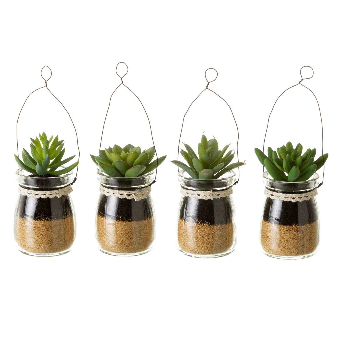 Pack 4 Cactus artificial 4/m plástico 5,50 x 5,50 x 10 cm maceta de cristal.