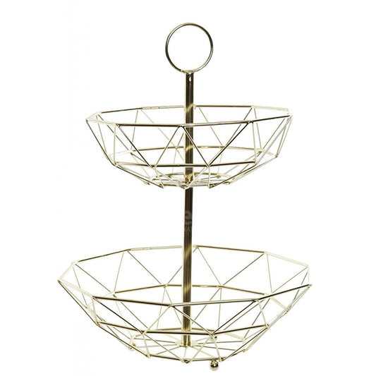 Frutero de 2 Altura Metal Dorado para Cocina