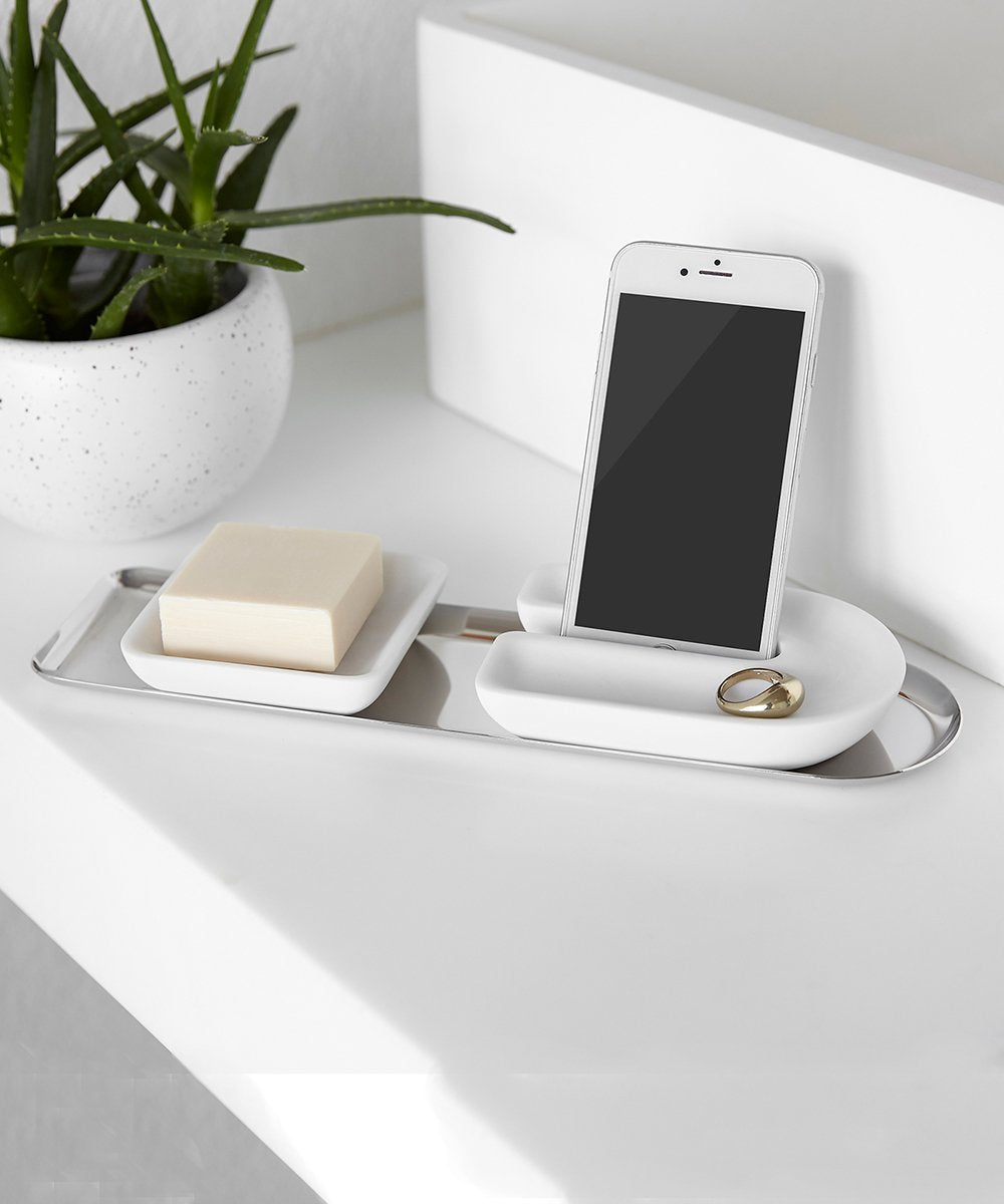 Soporte para teléfono móvil para encimera, color blanco moderno