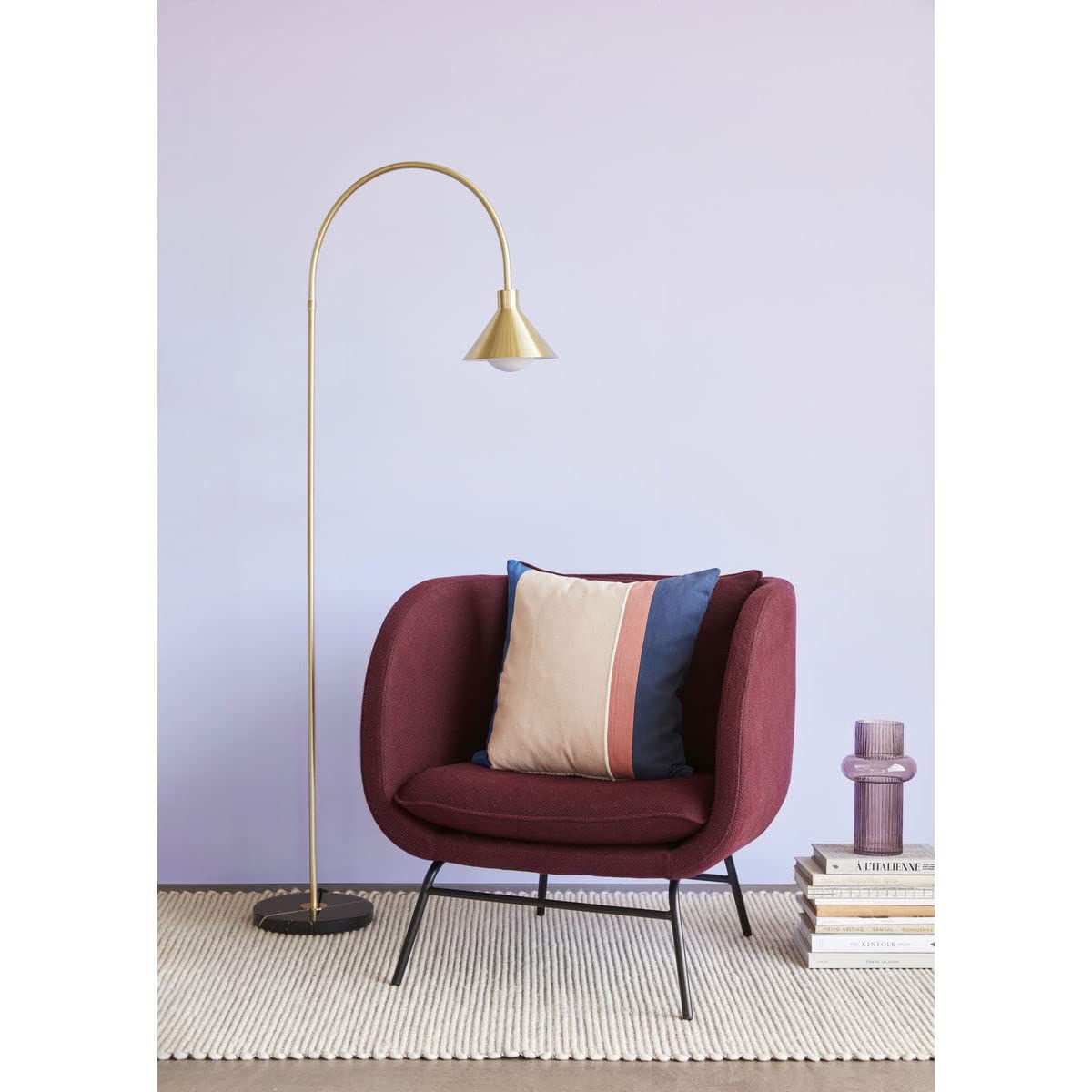 Lámpara de pie de latón Dorado y Base Redonda de mármol Negro