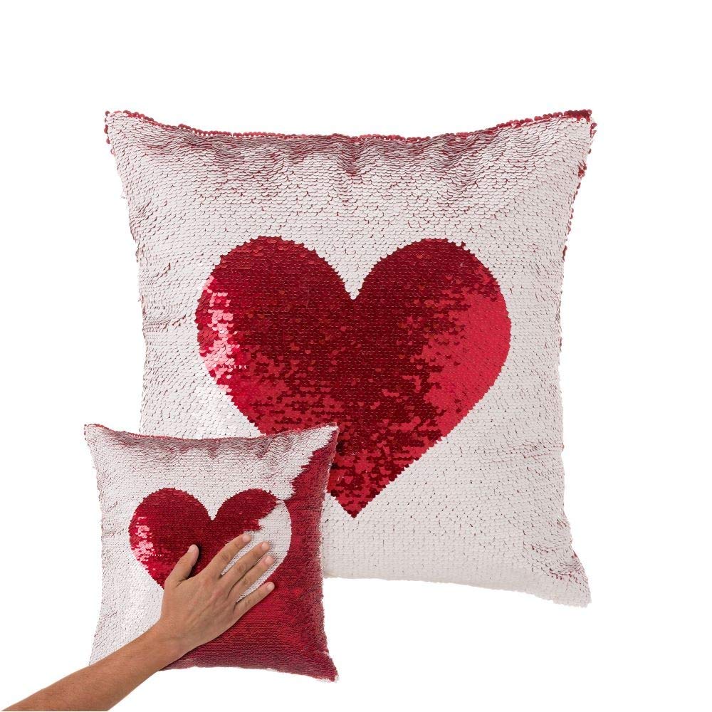 Cojín lentejuelas reversibles corazon blanco rojo 40x40