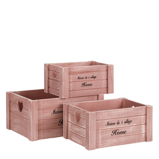 Set 3 cajas juguetero románticas rosas de madera para dormitorio France