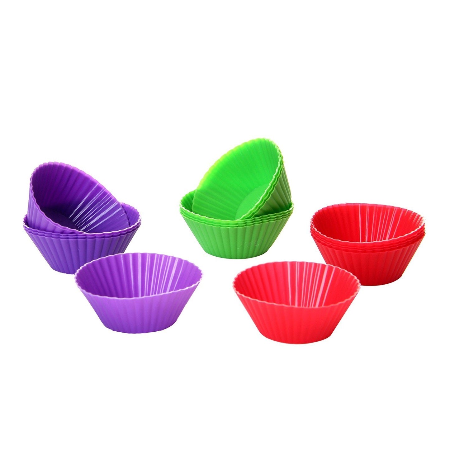 S/18 molde cupcake 3/c silicona 6/verde, 6/rojoy 6/morado. 7,50 x 7,50 x 4 cm