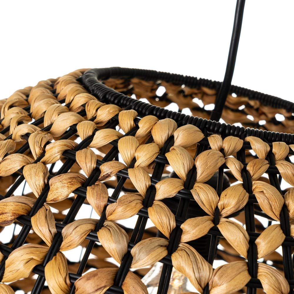Lámpara de Techo Trenzada exótica de Fibra Natural y Metal Negra y Beige, de ø 36x31 cm - LOLAhome