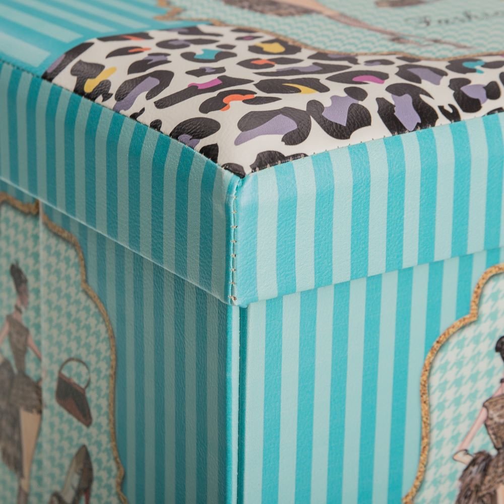 Puff Plegable romántico Azul de PU para Dormitorio France