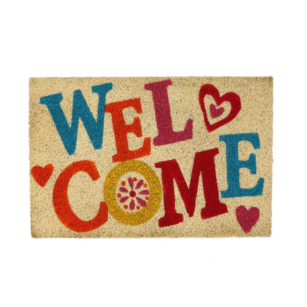 Felpudo Welcome Antideslizante Multicolor de Fibra de Coco de 60x40 cm