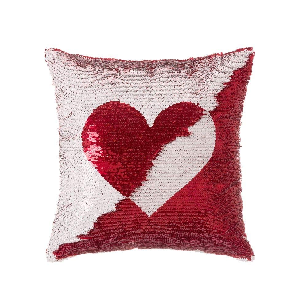 Cojín lentejuelas reversibles corazon blanco rojo 40x40