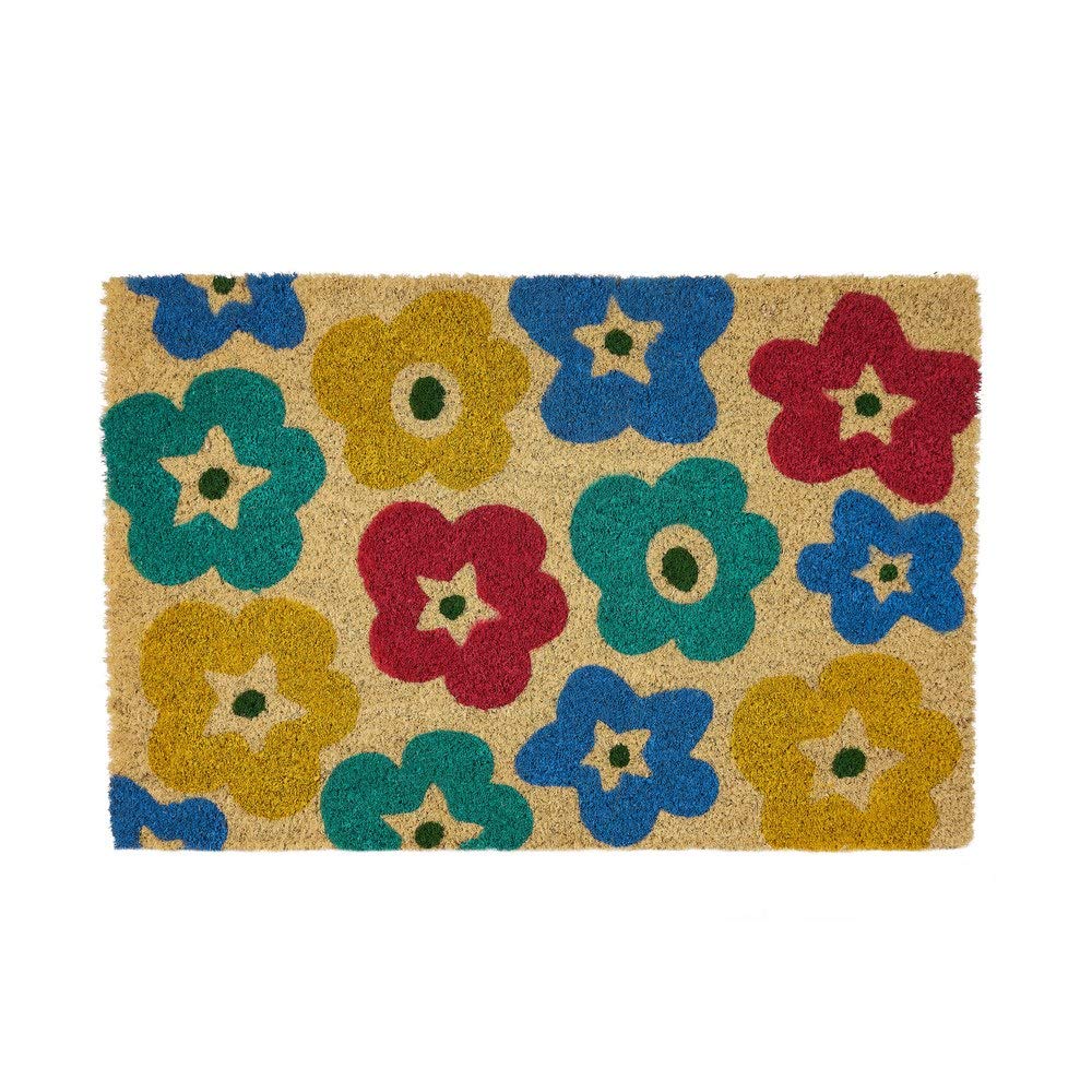 Felpudo Flores Antideslizante Multicolor de Fibra de Coco de 60x40 cm