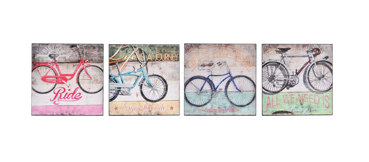 Pack 4 Cuadro Bicicleta Envejecido para decoración