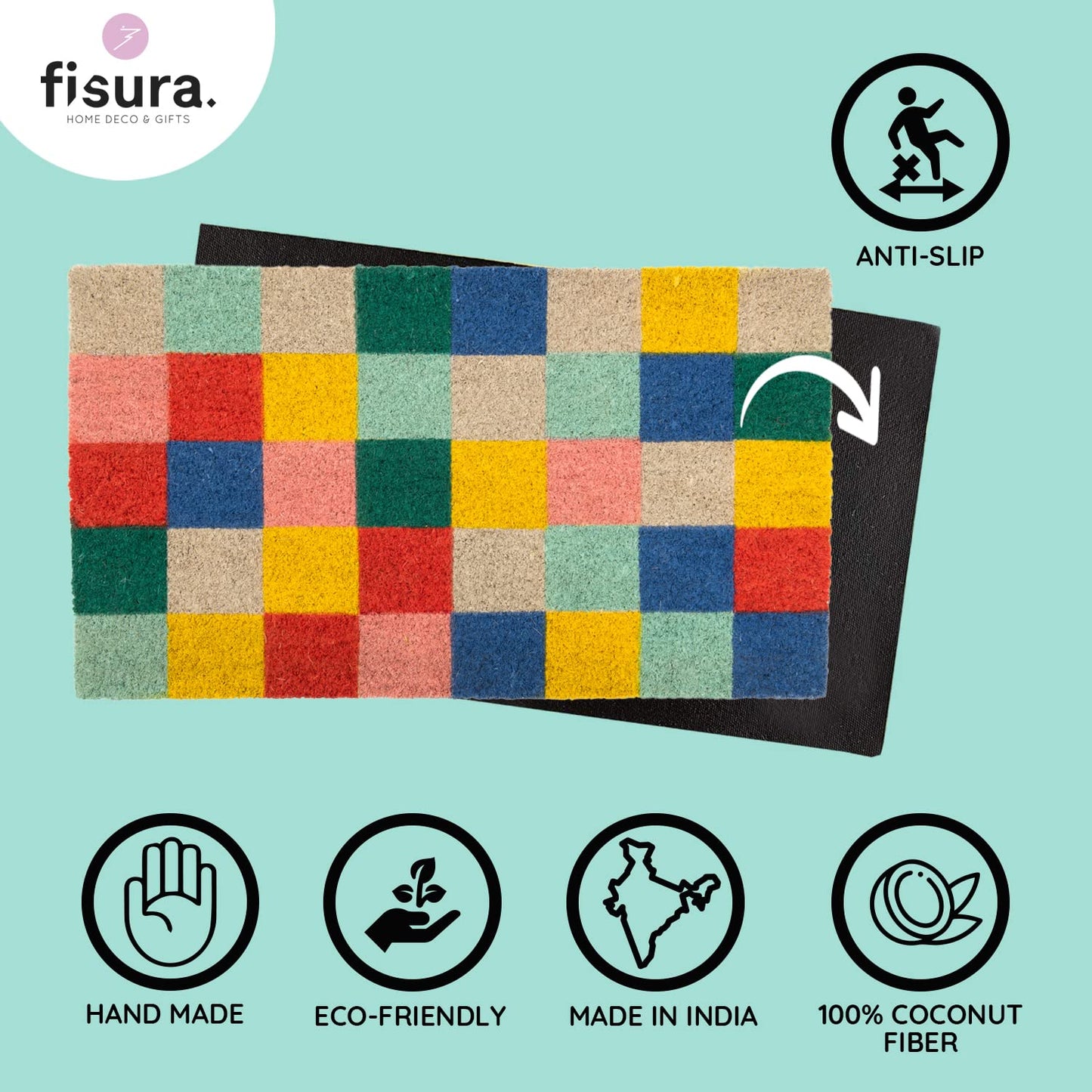 Fisura – Felpudo Entrada casa de Coco con Base Antideslizante de PVC. Felpudo Exterior Original. Pintado a Mano. Estandar