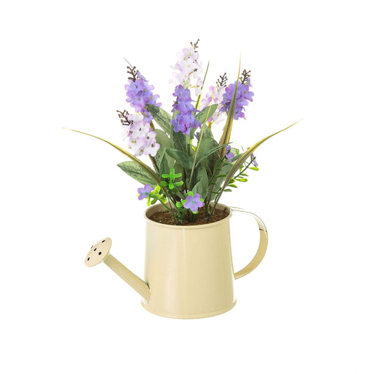 Planta artificial lavanda poliester en maceta metal beige