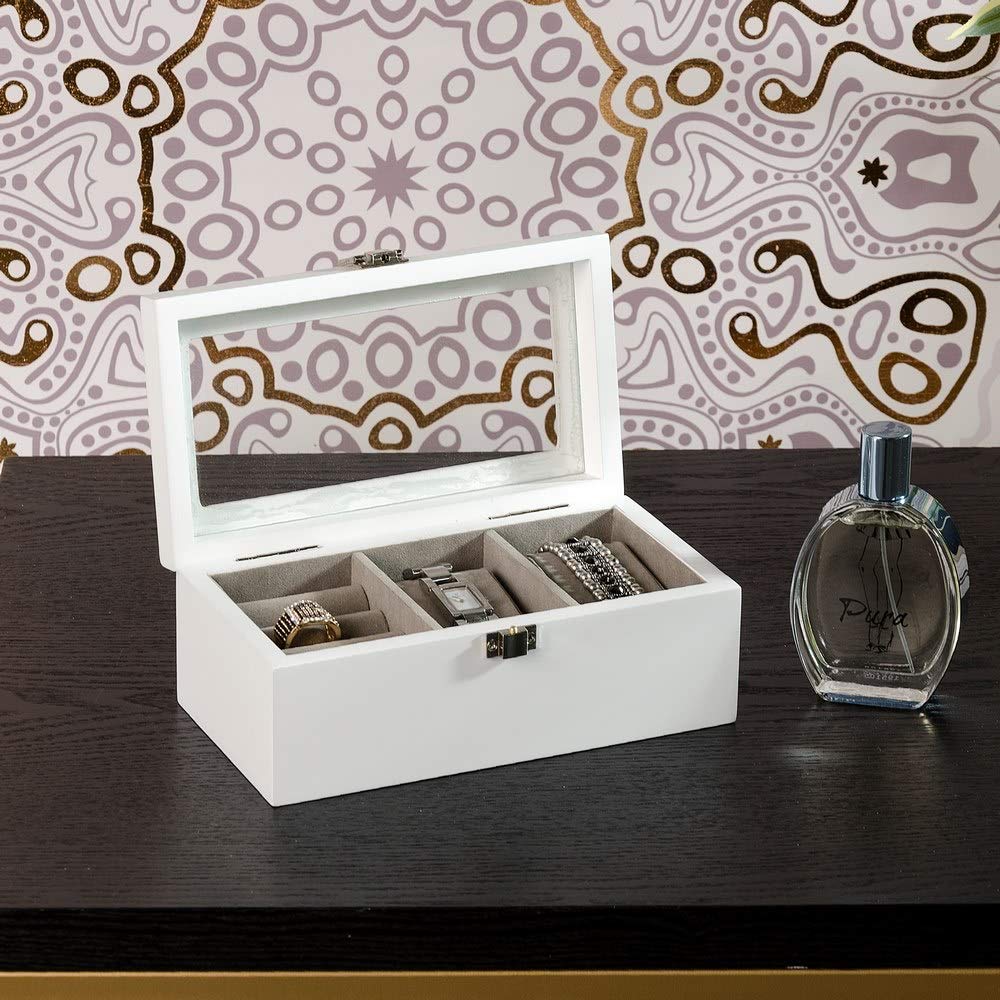 Joyero Relojes Blanco de Madera Moderno para Dormitorio Vitta