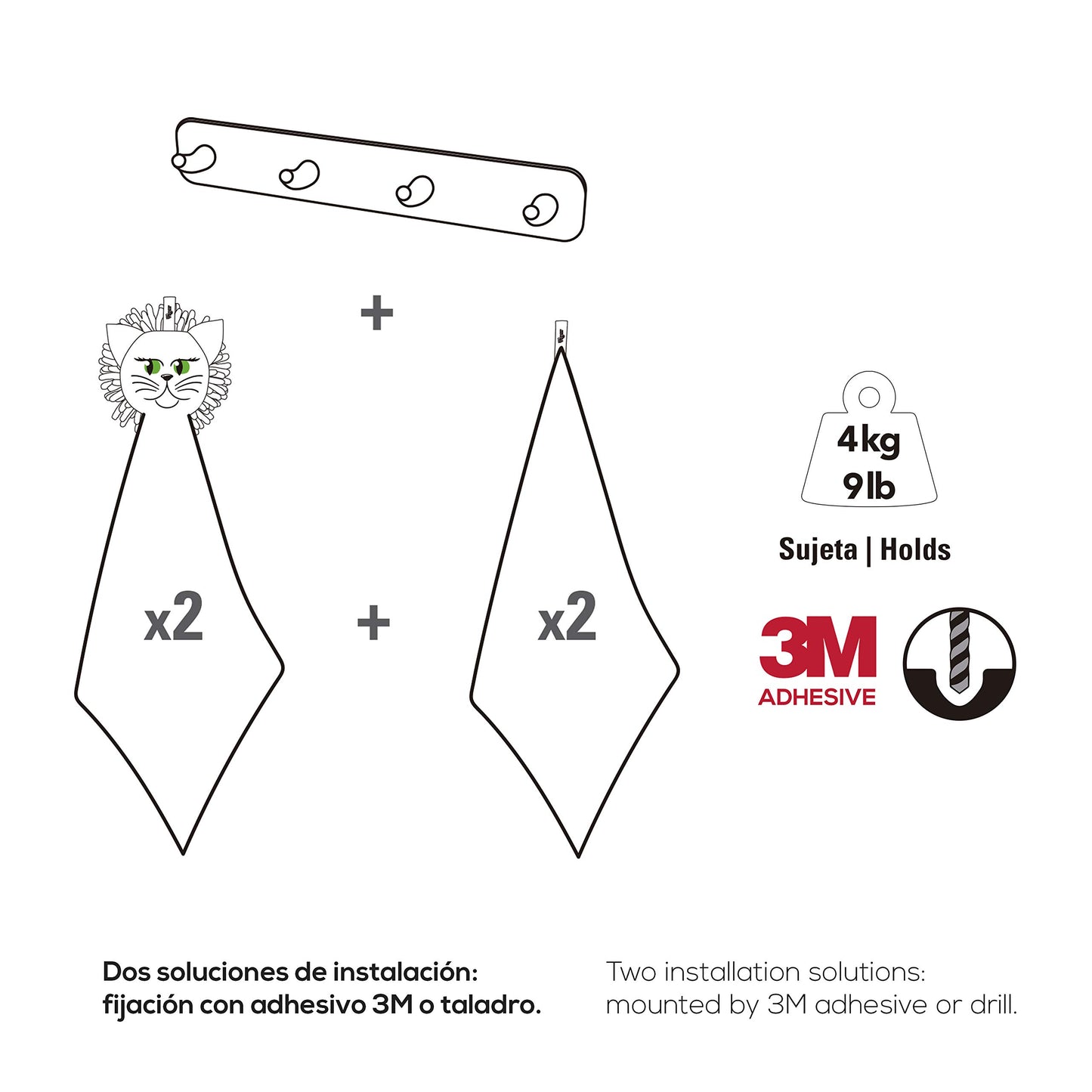 Vigar - Félix - Set Paños Secamanos de Microfibra y Colgador de Gancho