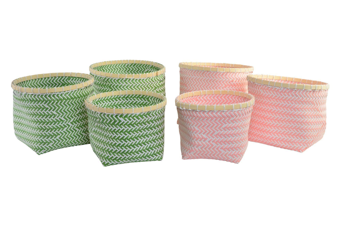 Juego de 3 cestas poliester bambu verde .