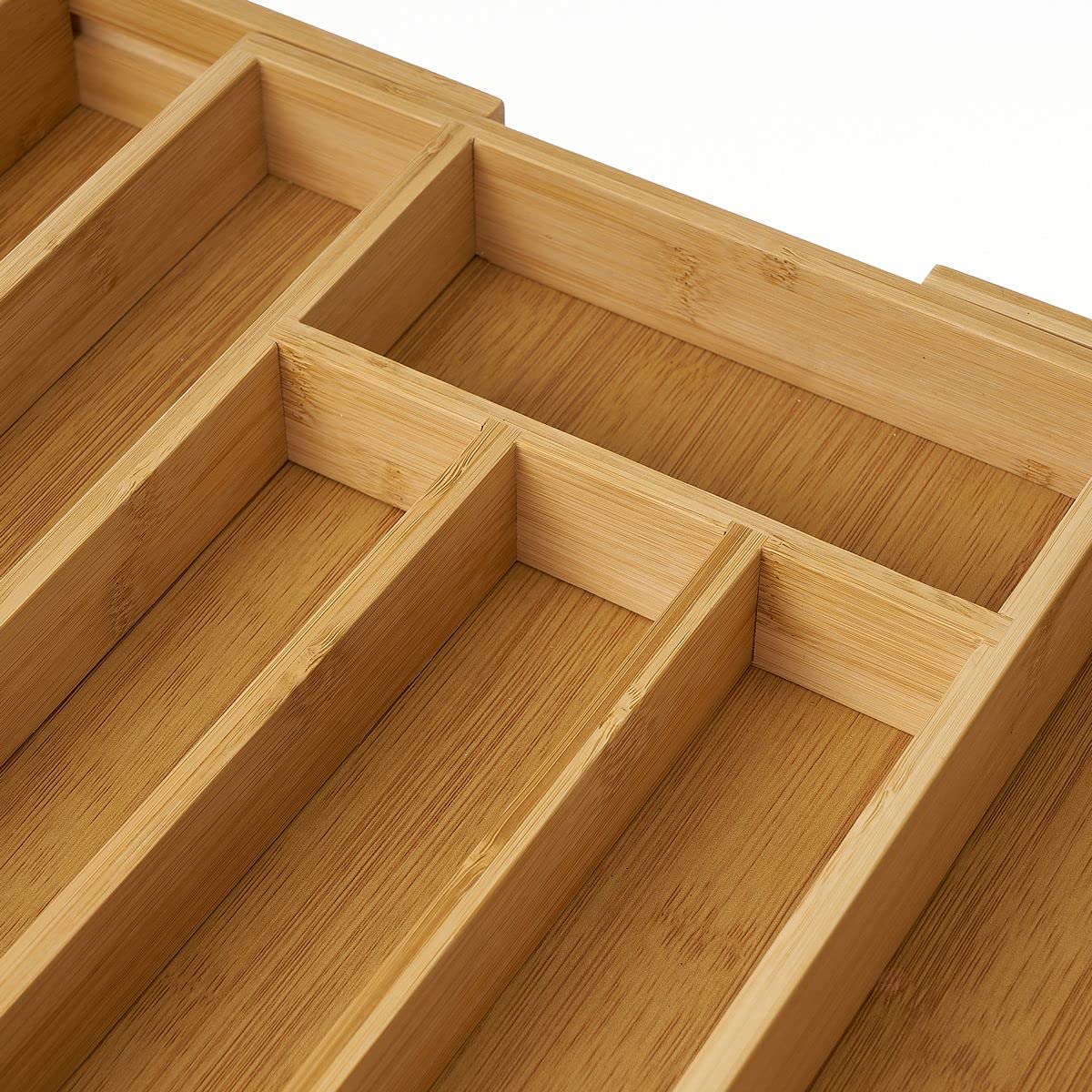 Bandeja para cubiertos extensible de bambú natural de 37x35 cm