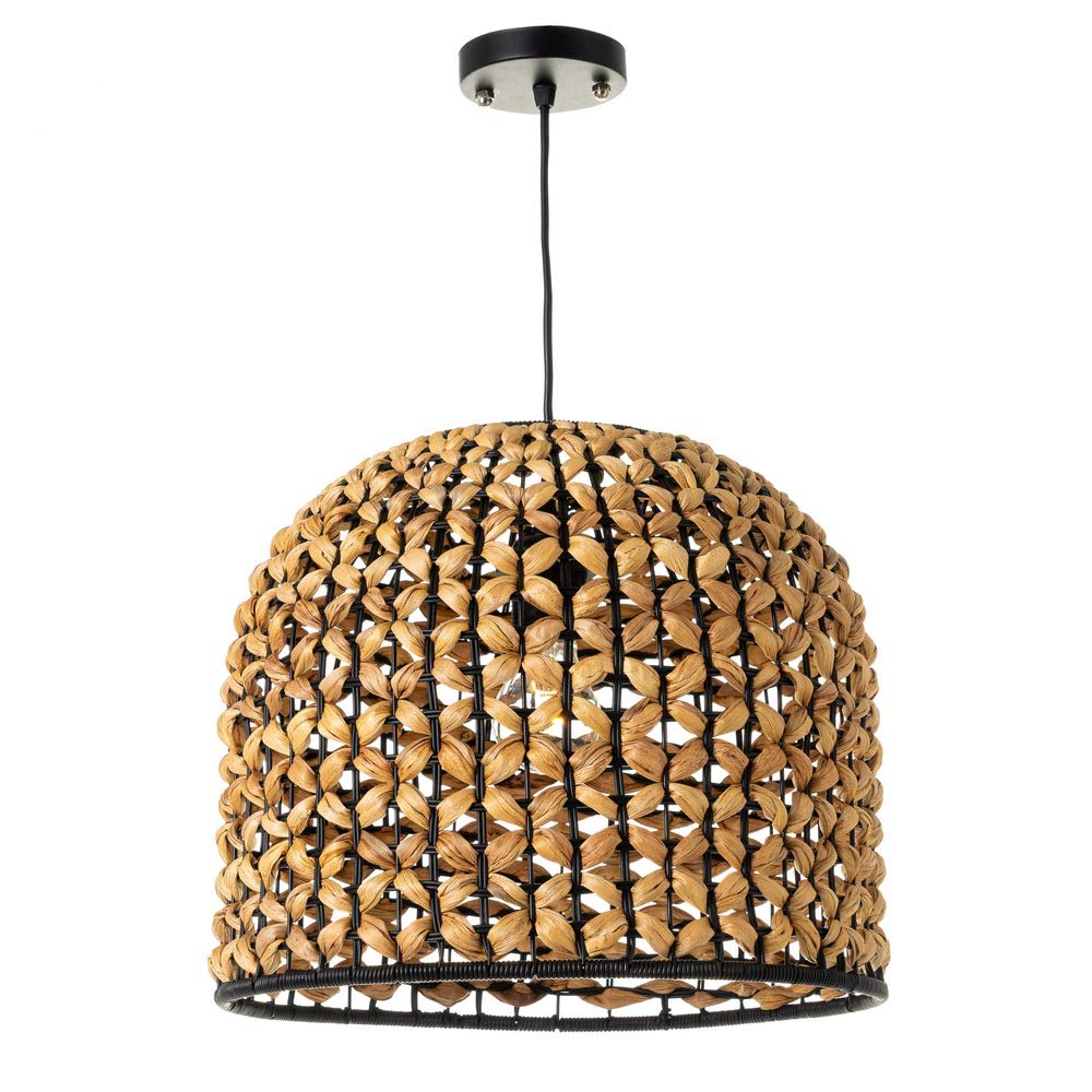 Lámpara de Techo Trenzada exótica de Fibra Natural y Metal Negra y Beige, de ø 36x31 cm - LOLAhome
