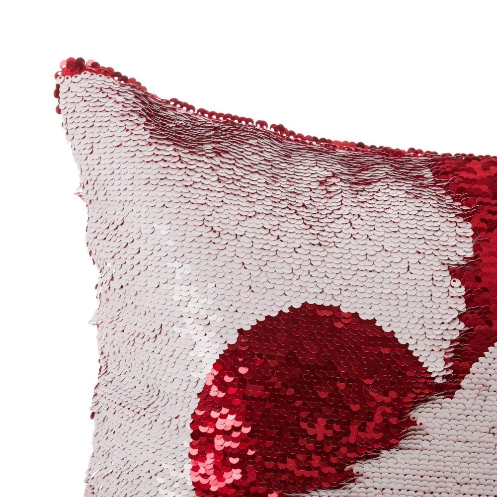 Cojín lentejuelas reversibles corazon blanco rojo 40x40