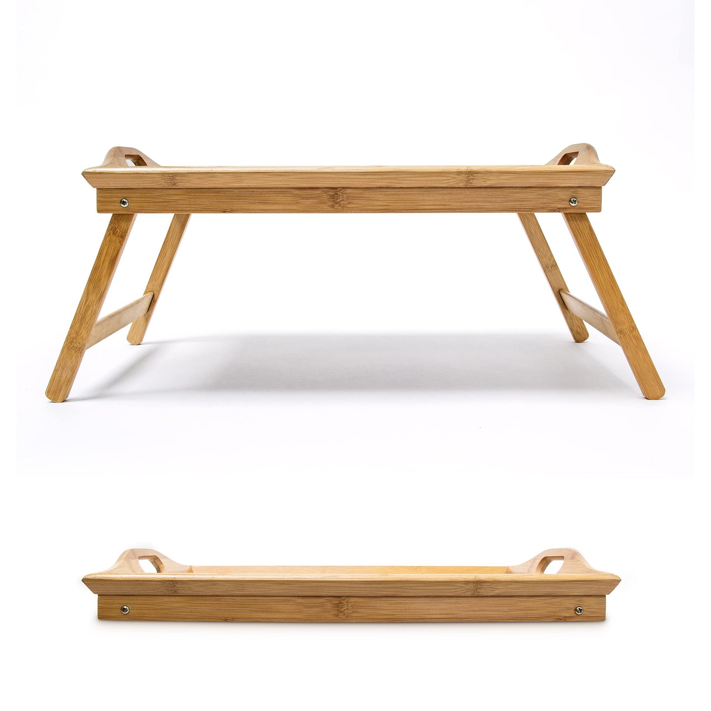 Bandejas Cama Bambú, Plegables, con Asas, para Desayuno, con Patas, para Servir, 25 x 52 x 33 cm, Marrón Natural
