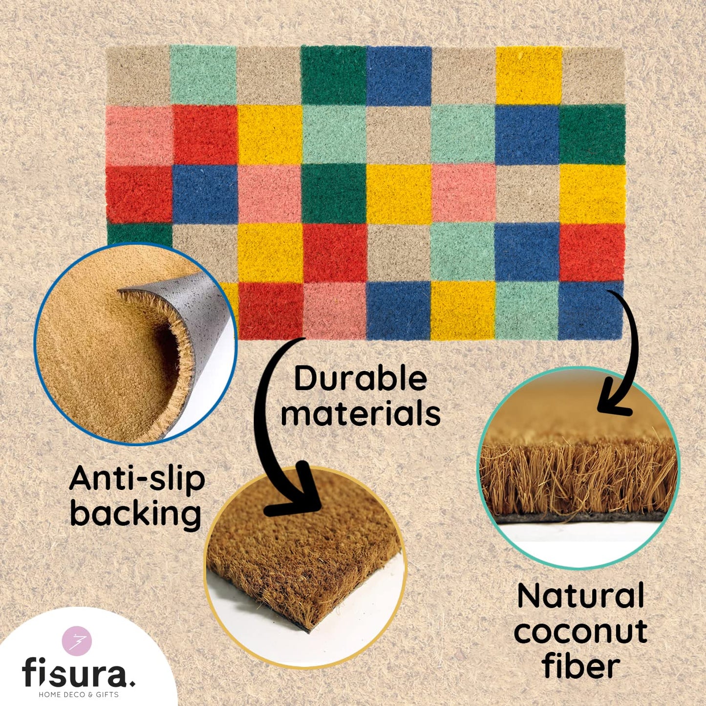 Fisura – Felpudo Entrada casa de Coco con Base Antideslizante de PVC. Felpudo Exterior Original. Pintado a Mano. Estandar