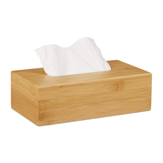 Set 2 Cajas de Bambú para Pañuelos, Dispensador de Toallitas Desmaquillantes, Madera Veteada, 8,5x27,5x15,5 cm, Natural