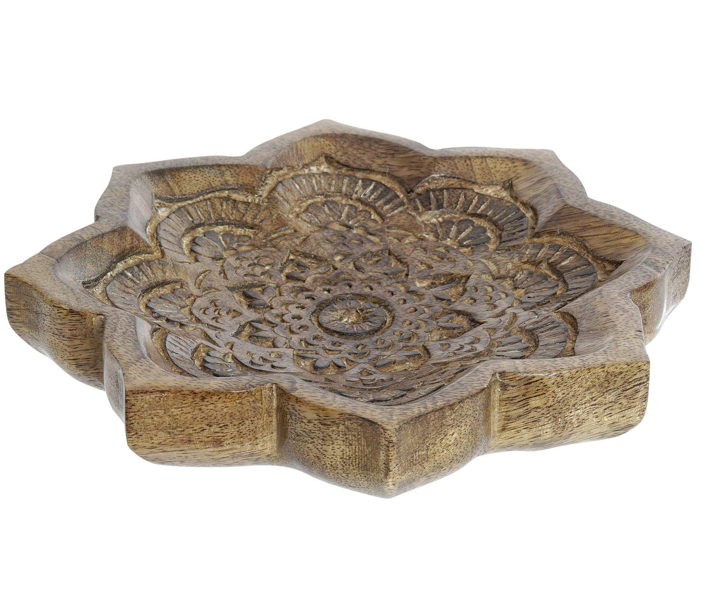 Bandeja vaciabolsillos de Madera Mango Mandala Floral, Oscuro, 22X22X4 CM