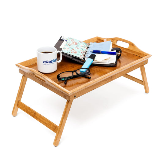Bandejas Cama Bambú, Plegables, con Asas, para Desayuno, con Patas, para Servir, 25 x 52 x 33 cm, Marrón Natural