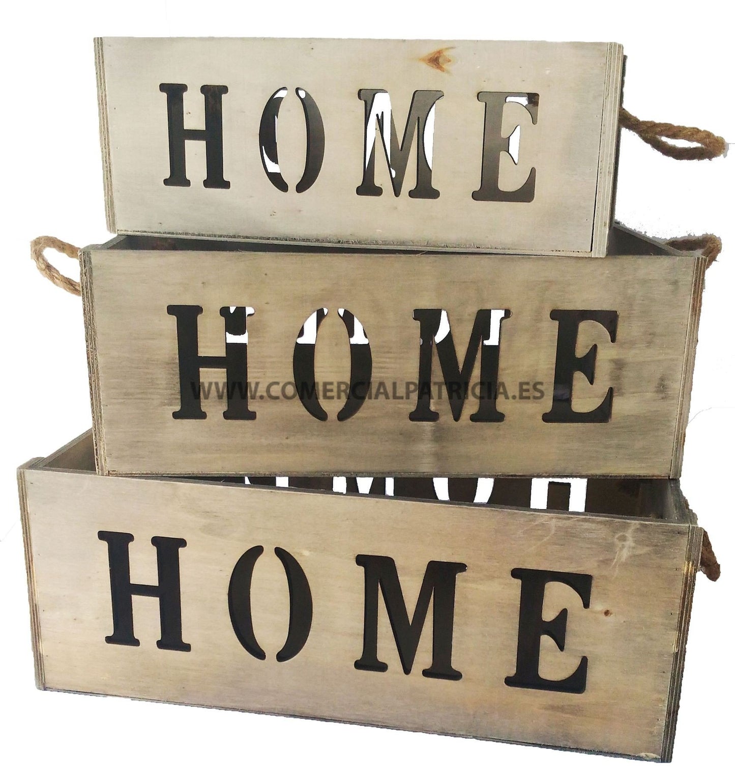 Set 3 Cajas multiusos gris contrachapado de madera para salón France