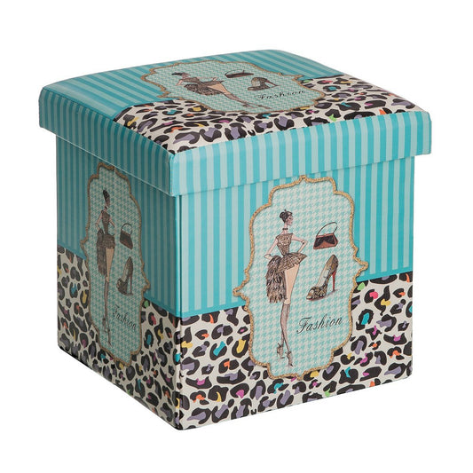 Puff Plegable romántico Azul de PU para Dormitorio France