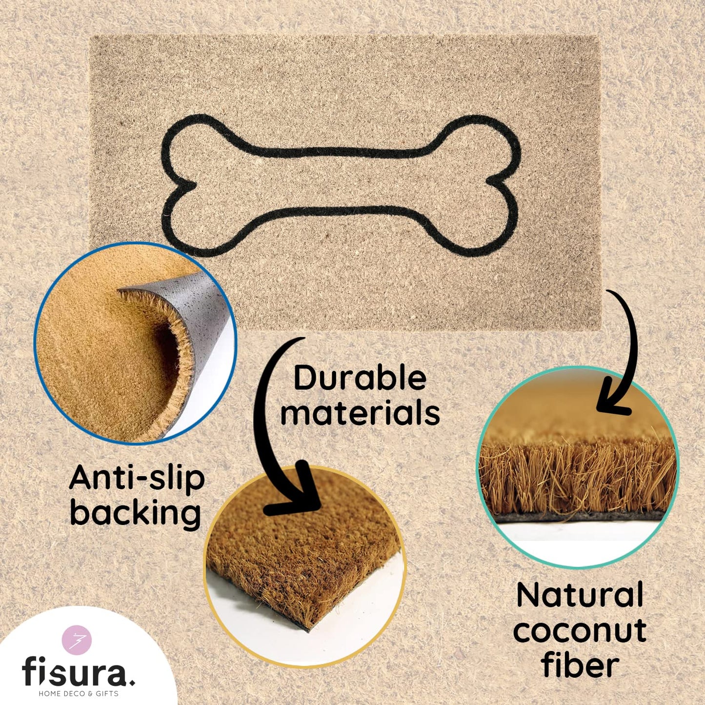 Fisura – Felpudo Entrada casa de Coco con Base Antideslizante de PVC. Felpudo Exterior Original. Pintado a Mano. Estandar