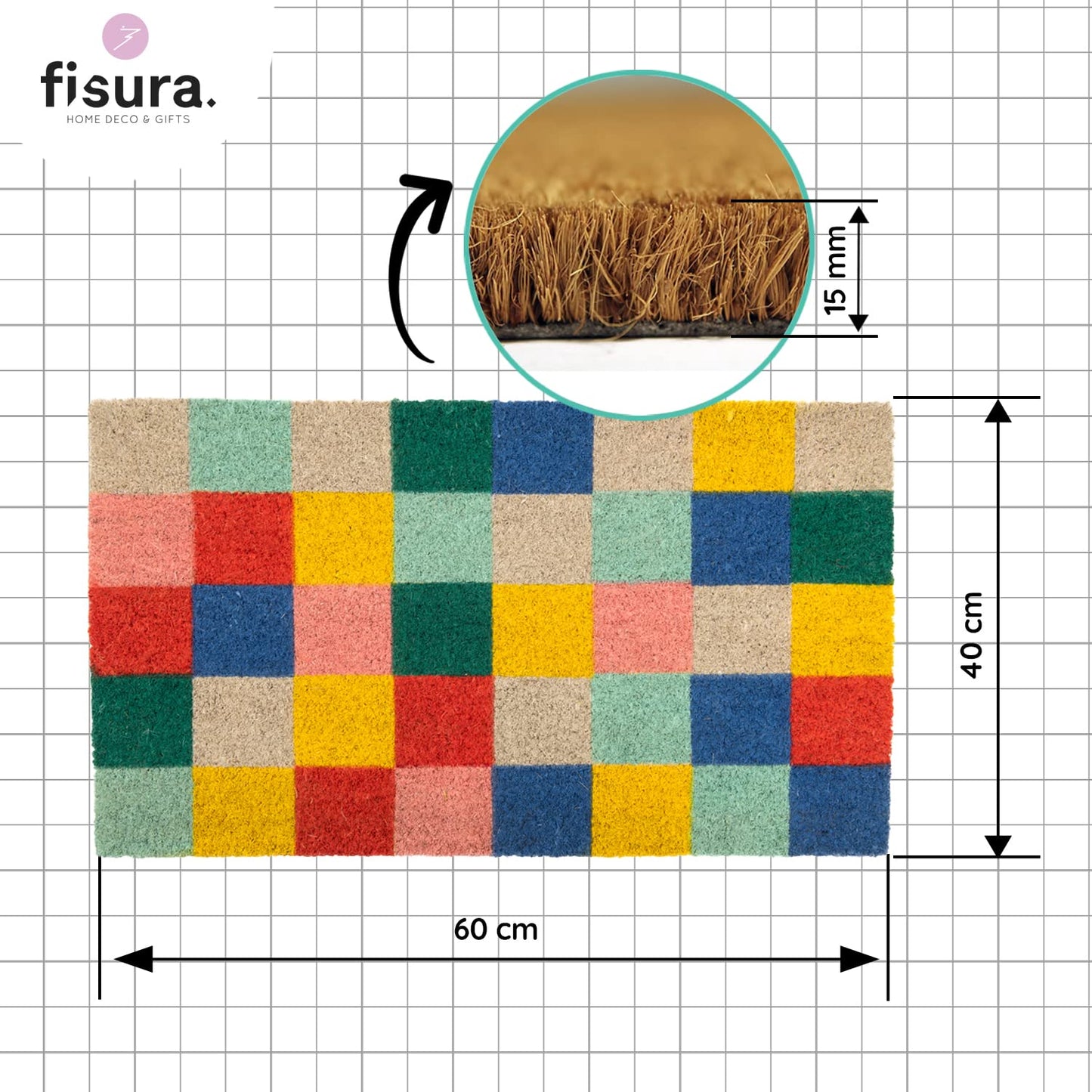 Fisura – Felpudo Entrada casa de Coco con Base Antideslizante de PVC. Felpudo Exterior Original. Pintado a Mano. Estandar