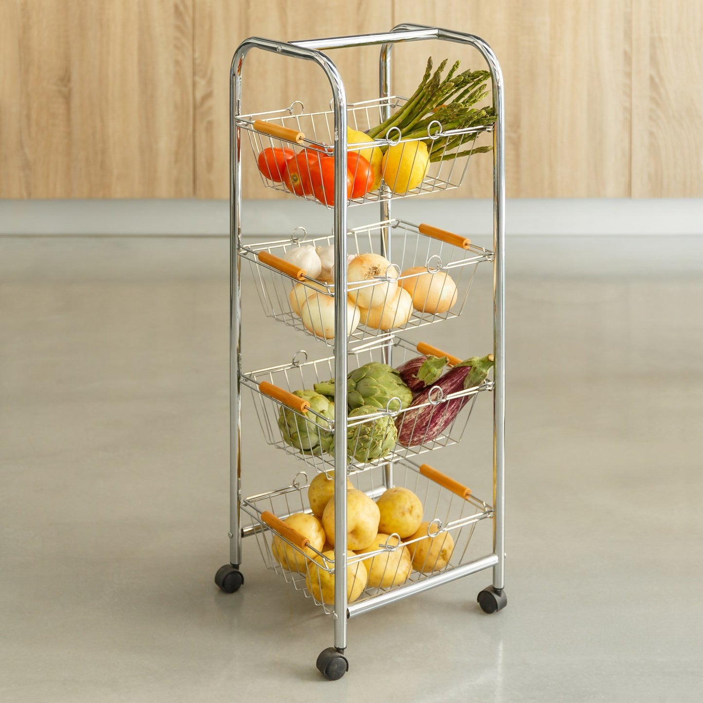 Carro verdurero 4 cestas hierro cromado 27,50 x 26 x 78 cm .