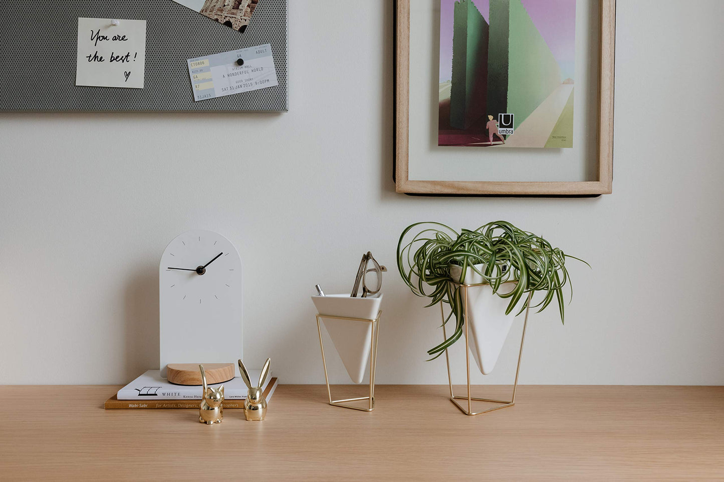 Trigg recipientes decorativos para mesa, juego de 2, Dolomita, Blanco/Dorado