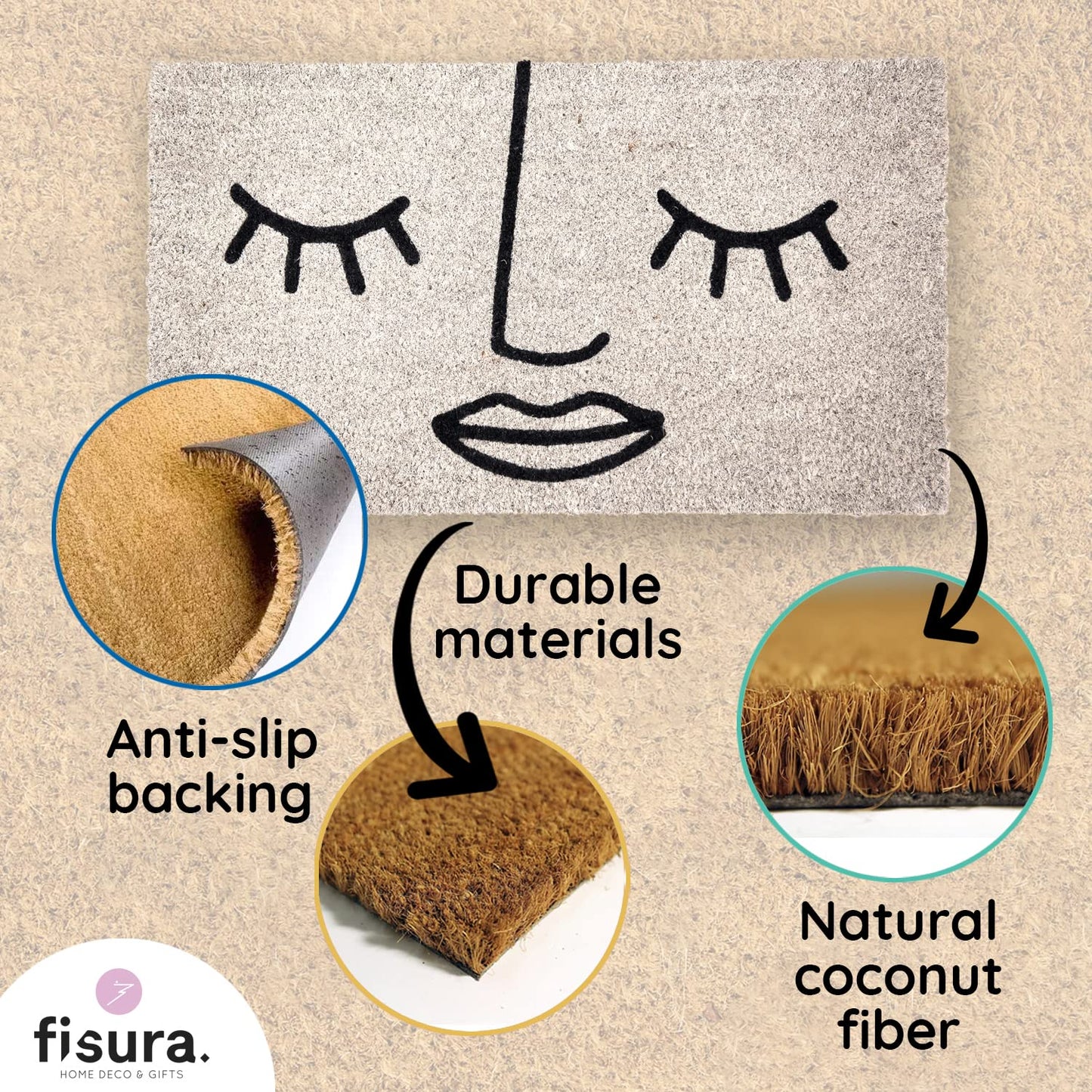 Fisura – Felpudo Entrada casa de Coco con Base Antideslizante de PVC. Felpudo Exterior Original. Pintado a Mano. Estandar