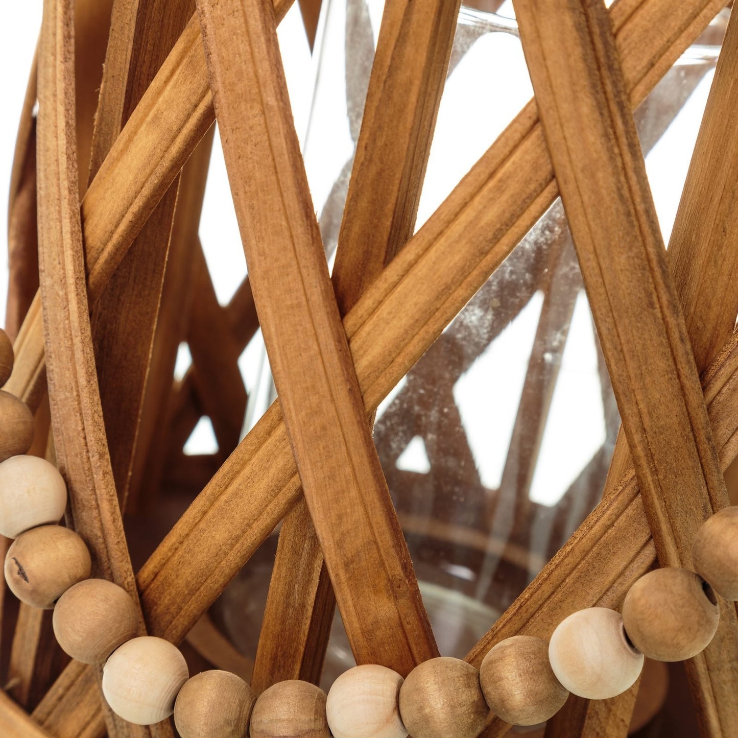 Farol portavelas étnico marrón de madera para salón Sol Naciente