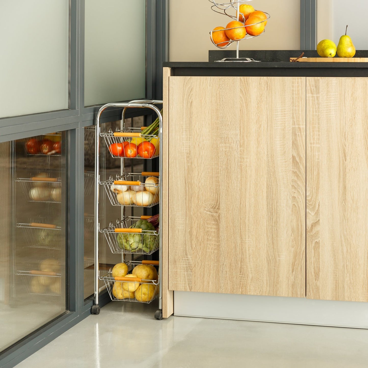 Carro verdurero 4 cestas hierro cromado 27,50 x 26 x 78 cm .