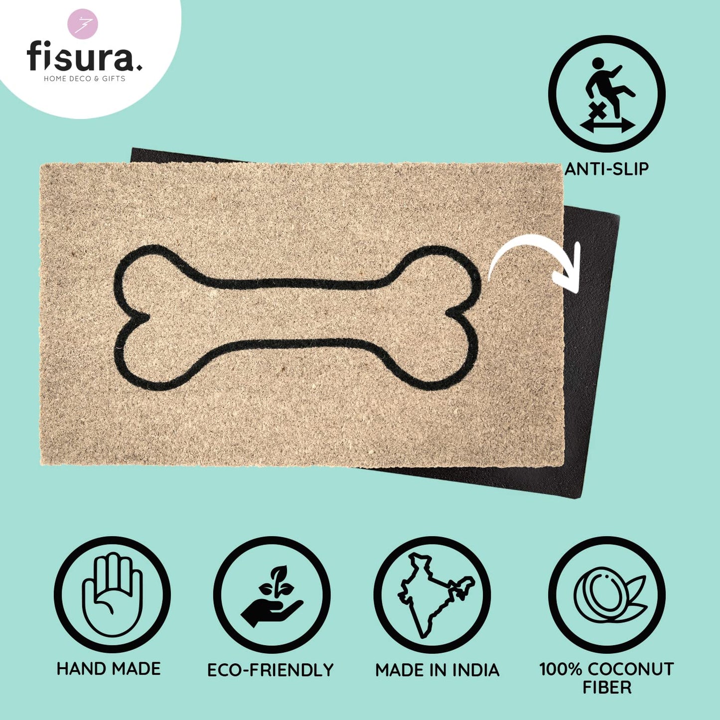 Fisura – Felpudo Entrada casa de Coco con Base Antideslizante de PVC. Felpudo Exterior Original. Pintado a Mano. Estandar